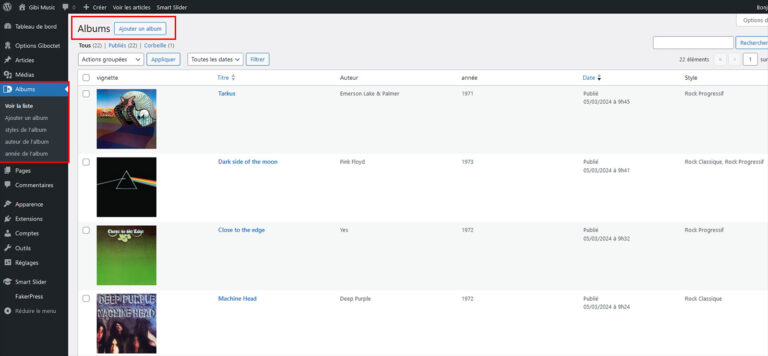 les contenus personnalisés -album- dans WordPress