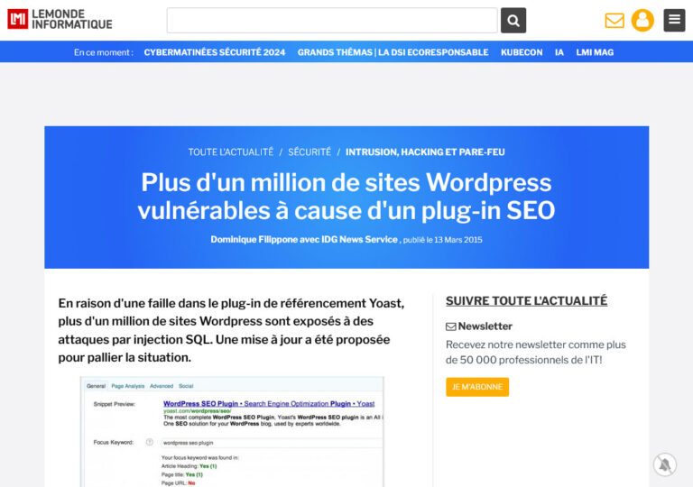 la faille de sécurité Yoast SEO en 2015