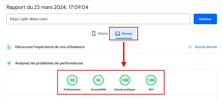 performance chargement site web gibi-demo.com sur PC