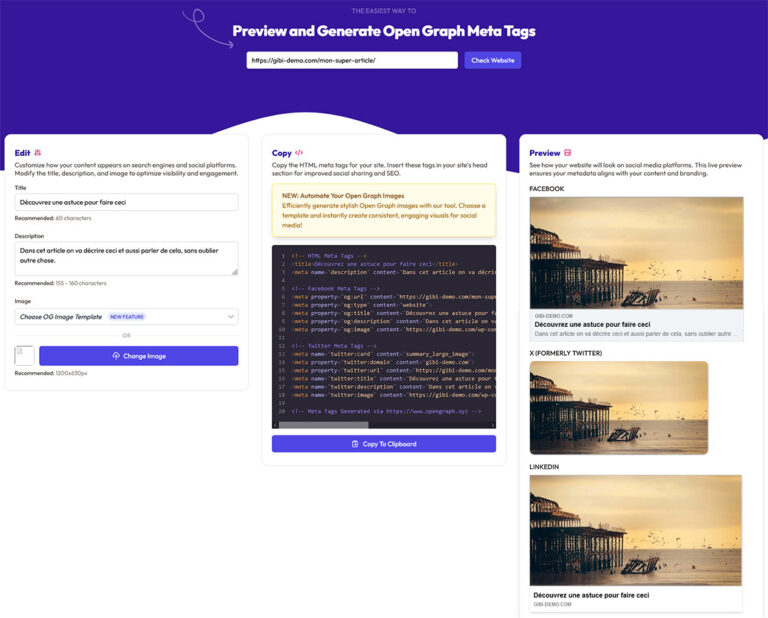 preview des données Open Graph